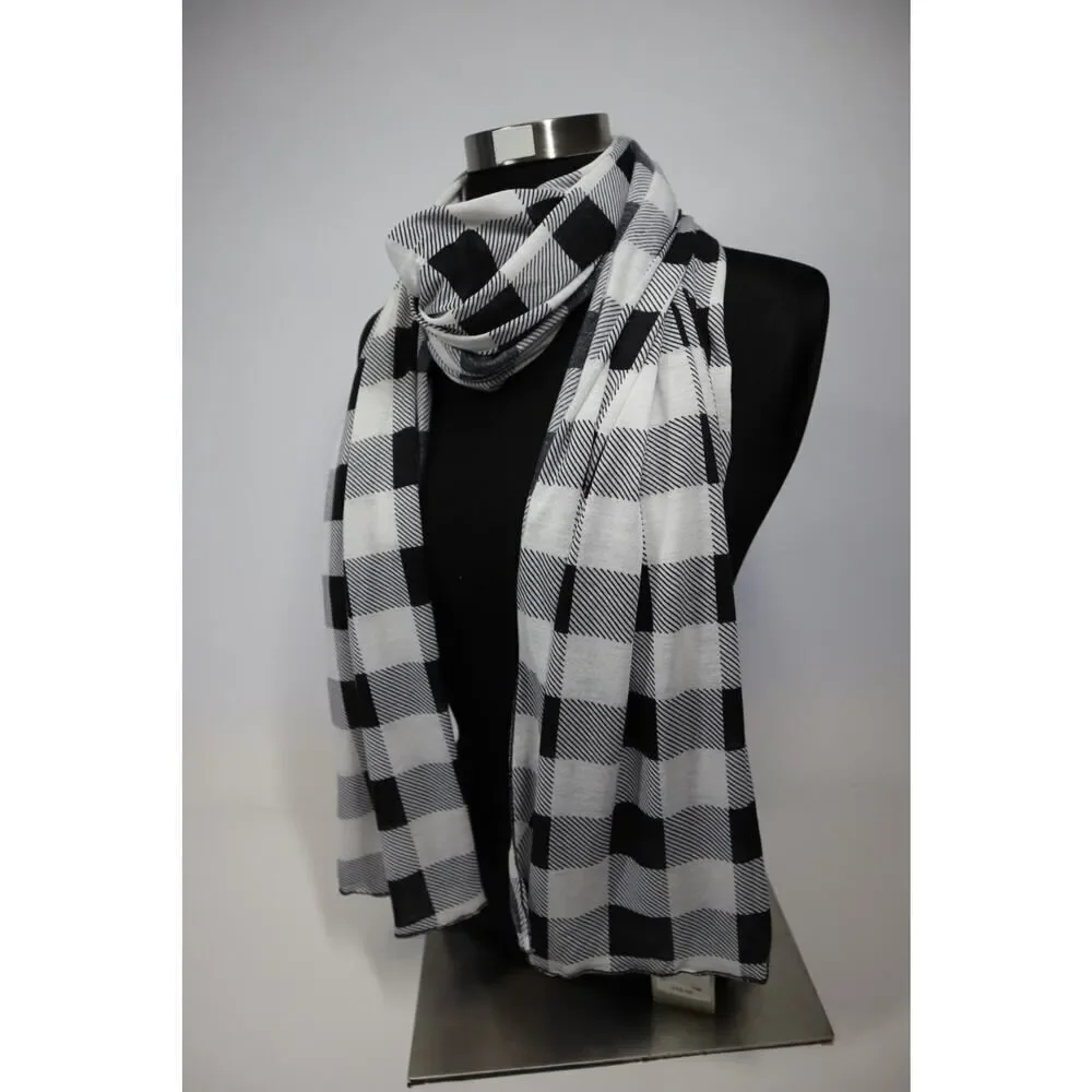 Jenni White and Black Plaid Multi Use Wrap Scarf One Size‎